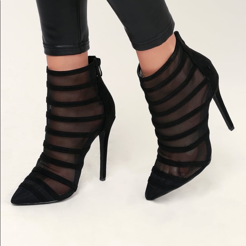 Black Suede Mesh High Heel Ankle Booties 7.5